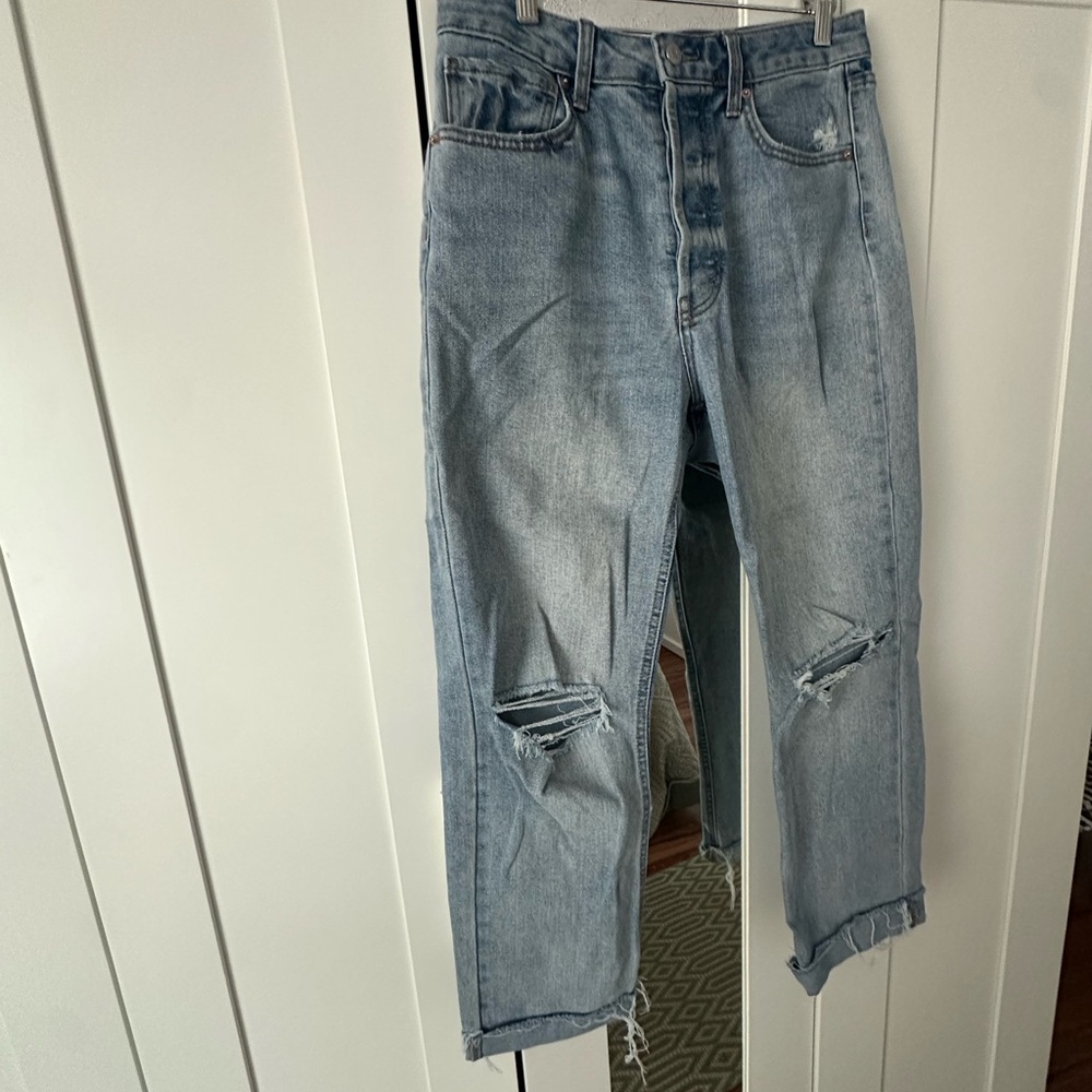 Wild Fable Straight Jeans High-Rise Slim Straight Distressed Light Wash Jeans 10
